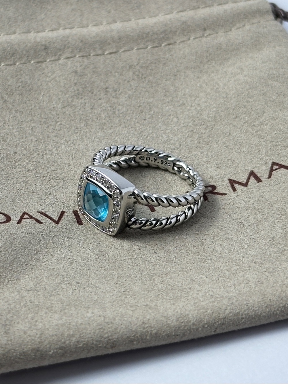 David Yurman Sterling Silver Ring with Blue Topaz and Pave Size 6.25